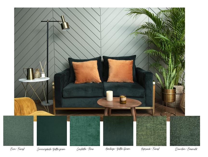 Dark green fabric and sofa