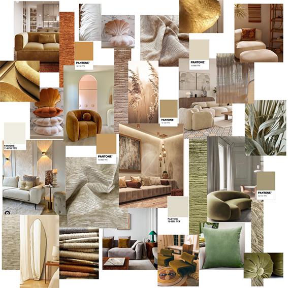 Upholstery fabric mood board with sofa furniture design ideas